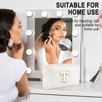 Gifts for Girls Initial Makeup Bag Personalized Cosmetic Bag with Zipper Cute Travel Toiletry Bags Waterproof PU Preppy Makeup Pouch Birthday Gift for Teen Girls Women(White T)