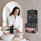 Travel Toiletry Bag for Women & Men Pink Flower Tulip Hanging Cosmetic Organizer Portable Waterproof Makeup Case Make Up Bag with Compartments Travel Essentials for Bathroom Shower