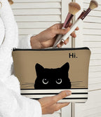 Cute Cat Makeup Bag, Kitty Cosmetic Pouch (Black, Light Purple)