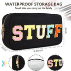 4PCS Nylon Zipper Waterproof Preppy Makeup Organizer Bag Set - Cosmetic Stuff Pouch for Women Travel Toiletry Organization Outdoor with Chenille Letter Patches