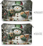 COEQINE Mini Cosmetic Bags for Women Leather Makeup Bag Large Travel Make up Brush Case Toiletry Bag for Womens Holiday Birthday Christmas Gifts,Cute Snowman Designer