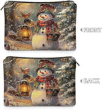 COEQINE Lip Balm Pouch,Snowman Purses for Women Leather Makeup Bag Travel Toiletry Bag with Zipper Travel Essentials Toiletries Accessories Brushes Costume Bags for Holiday Christmas Gifts