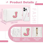Small Personalized Initial A-Z Patch Makeup Bag,White Cute PU Leather Glitter Letter Cosmetic Bag for Teen Girls,Travel Toiletry Bag with Zipper,Preppy Monogrammed Birthday Gift for Daughter Niece J