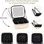 Portable Travel Makeup Bag with Lighted Mirror, 3 Color Brightness, Beige