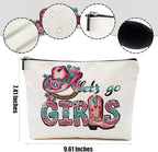 2pcs Western Makeup Bag, Let's Go Girls Cowgirl Hat Boots Cosmetic Bag Cowgirl Gifts for Women Female Girls Sister BFF, Cowboy Boots Gifts Christmas Birthday Gift, Western Stuff Travel Toiletry Bags