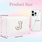 Small Personalized Glitter Initial Letter Makeup Bag, Cute PU Leather Chenille Letters Cosmetic Bag Travel Makeup Pouch, Preppy Travel Organizer Zipper Pouch for Women&Girls（White-J）