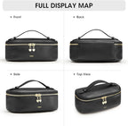 Kattee Makeup Bag for Women, Leather Cosmetic Bag, Working Makeup Bags for Ladies with Handles, Portable Travel Toiletry Bag,Black