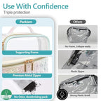 PACKISM TSA Approved Toiletry Bag - Ruched Textured Clear Makeup Bag, Iridescent White, with 180° Large Opening and Supporting Frame, Perfect for Travel Essentials, Thick No Smell