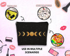 Abstract Boho Minimalist Moon Phases Cosmetic Bag, Mid Century Bohemian Modern Art Makeup Bag Zipper Cosmetic Pouch Bag Travel Linen Makeup Organizer, Boho Gifts for Women Teen Girls Her Teens