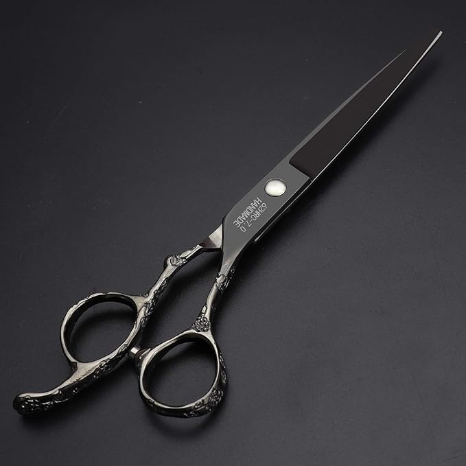 6/7/8-Inch Professional Hair Scissors Haircut Rose Pattern Hair Scissors Styling Tools Japanese Stainless Steel Scissor Set (7-inch cutting scissors-B)