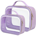 PACKISM TSA Approved Toiletry Bag - Glitter Textured Clear Travel Bag, Personalized and Fashion, with 180° Large Opening and Supporting Frame, Perfect for Travel Essentials, Thick No Smell, Purple