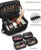 TANTO Makeup Backpack Makeup Artist Bag Professional Extra Large Cosmetic Bags Travel Train Case Storage Organizer Double-Layer Cosmetic Case with 4 Pouch and Brush Organizer (Black, two piece)