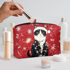 COEQINE Christmas Lights Cute Cat Makeup Bag Small Organizer Red Snowflake Leather Cosmetic Bag For Purse with Zipper Waterproof Artist Organizer Bag Cute Pencil Pouch