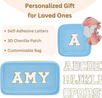 2PCS Personalized Preppy Makeup Bag Set, Small Makeup Pouch & Large Cosmetic Bag, Premium 26 Chenille Letters, Cute Skincare Bag, Birthday Gifts for Girls Woman (Blue)