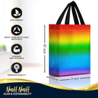Nush Nush Holographic Rainbow Gift Bags Medium Size– Set of 12 Colorful, Reusable Rainbow Gift Bags with Handles - Ideal Goodie Bag for Birthday Party, Kids Party, Sleepover, Pride Events - 8x4x10