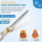 JASON Professional Dog Grooming Scissors - 7 Inch Chunker Shear Japanese 440C Stainless Steel Diamond Screw with 21 Fishbone Teeth Dog Thinning Scissors Christmas Gift