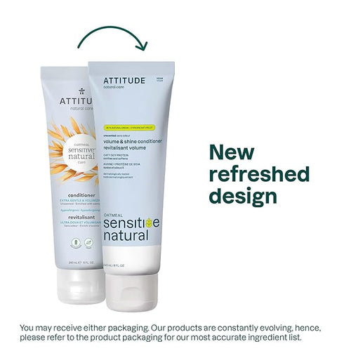 ATTITUDE Extra Gentle Hair Conditioner for Sensitive Dry Scalp, Soothing Oat, Naturally Derived Ingredients, Dermatologically Tested, Vegan Detangler, 8 Fl Oz
