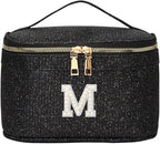 EURYNOME Makeup Bag with Custom Letter M, Water-Resistant Travel Organizer Pouch, (8.3x5.1x5.1 Inch) Cosmetic Case for Women