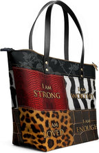 African Black Women's Leather Tote Bag, Large, Premium Vegan Leather, Full Zip, Perfect Christmas Gifts For Women