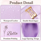 Personalized Makeup Bag with Name & Birth Flower, Custom Leather Cosmetic Bags for Women, Customized Travel Toiletry Bag Gifts for Bridesmaid Wedding