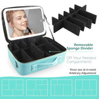 MOMIRA Travel Cosmetic Train Case with Lighted Mirror 3 Color Scenarios Cosmetic Bag Organizer with Adjustable Dividers Makeup Storage for Women, Makeup Accessories & Tools Case Aqua Blue