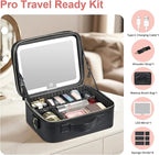 Makeup Case with LED Light Mirror, Professional Portable Travel Cosmetic Organizer Bah with Adjustable Dividers, USB Charging, Large Capacity, Ideal for Travel, Gift for Women Girls, Black