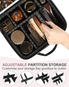 Makeup Bag with LED Lighted Mirror| Portable Makeup Organizer Train Case with 2X/3X Magnification & 3 Color Lights for Precision, Adjustable Brightness| Elegant Gift Packaging, Gift for Women, Black