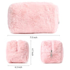 SOIDRAM 2 Pieces Makeup Bag Cute Cosmetic Bag Plush Pink White Makeup Pouch Coquette Travel Toiletry Bag Organizer Fluffy Makeup Brushes Puffy Storage Bag for Women