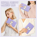 Small Initial Preppy Makeup Bag, Personalized Cute Purple Cosmetic Organizer Chenille Letter Travel Toiletry Zipper Pouch for Purse, Waterproof PU Makeup Case Birthday Gifts for Women Friend(Letter Z)
