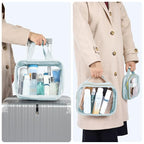 PACKISM Clear Toiletry Bags - 3 Pack Makeup Bags with Handle, Large Opening, Waterproof Cosmetic Bags for Travel Essentials, Grayish Blue