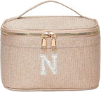 EURYNOME Makeup Bag with Custom Letter N, Water-Resistant Travel Organizer Pouch, (8.3x5.1x5.1 Inch) Cosmetic Case for Women