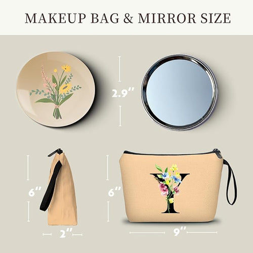 Appreciation Initial Monogram Gifts for Sisters from Sister Employees Team Bride Womens Unique Mom Personalized Makeup Cosmetic Bag with Mirror Mothers Day Christmas Graduation Y