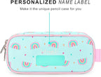 mibasies Girls Pencil Case for Kids, Multi-Slot Pencil Pouch, Rainbow Mint Green