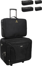 MONSTINA Rolling Makeup Train Case with Large Makeup Travel Train Case and 4 Portbale Cosmestic Bag,Makeup Case for Hairstylist,Makeup Artist Trolley Travel Makeup Case(Black)
