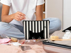 Striped Cat Makeup Bag - Small Cute Cosmetic Bag for Women & Teen Girls - Black Cat Purse Gift for Cat Lovers & Owners