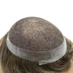 FACE MIRACLE French Lace Mens Toupee Human Hair System Lace Center Toupee for Men Thin Skin PU Around Hair Replacement System V-Looped Mens Hair Wig 6"X9" #760 7# VERY LIGHT BROWN WITH 60% GREY