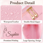 Personalized Makeup Bag with Name & Birth Flower, Custom Leather Cosmetic Bags for Women, Customized Travel Toiletry Bag Gifts for Bridesmaid Wedding