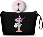 SEAMOON Bride to be Birthday Womens Unique Initial Monogram Gifts for Women Mom Personalized Travel Makeup Cosmetic Bag with Mirror Valentines Mothers Day Christmas Graduation I