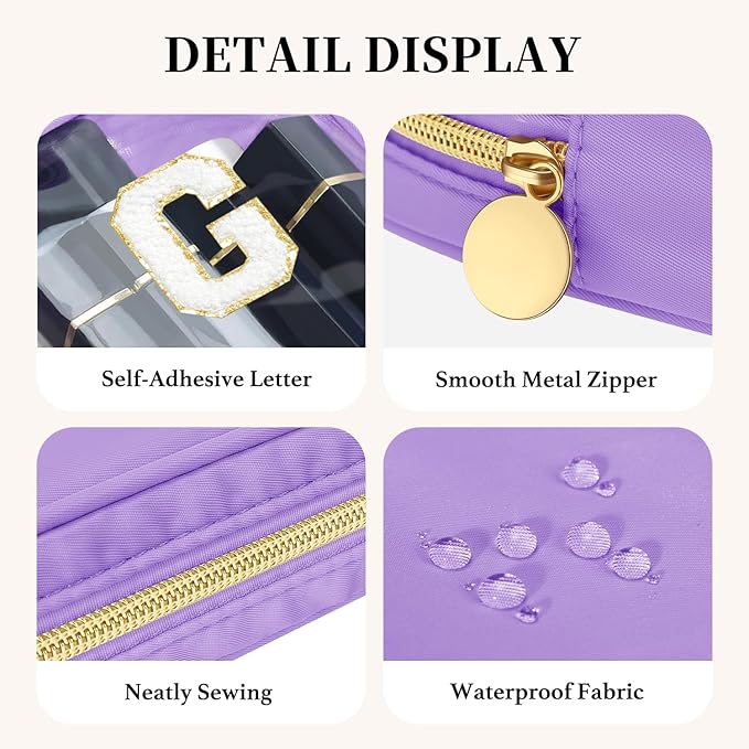 Personalized Travel Makeup Bag Set, 2PCS Toiletry Bag & 26 Chenille Letters, Elegant Skincare Bag, DIY Bridal Shower Gifts for Engagement Wedding (White)