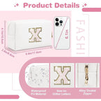 Small Initial Patch Makeup Bag Personalized Gifts Make Up Bag,White Cute PU Leather Glitter Letter Cosmetic Bag with Zipper,Trendy Portable Travel Toiletry Pouch,Preppy Stuff for Teen Girls Women X