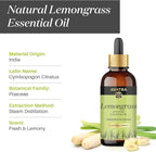 Avatra Lemongrass Essential Oil 100ML (3.38 OZ) with Glass Dropper and Travel Bottle, Pure and Natural Therapeutic Grade Lemongrass Oil for Diffuser, Aromatherapy, Massage, and DIY Candle Products