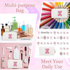 Small Personalized Glitter Initial Letter Makeup Bag, Cute PU Leather Chenille Letters Cosmetic Bag Travel Makeup Pouch, Preppy Travel Organizer Zipper Pouch for Women&Girls（WhiteRosePink-Z）