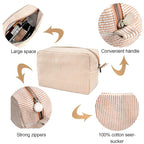 GFU Cosmetic Bags for Women, Seersucker Cosmetic Bag, Travel Toiletry Stripe Makeup Bag, Large Women Aesthetic Organizer Storage Pouch, Girls Handbags Purses, Orange