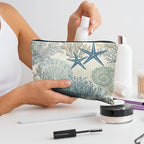 Ocean Starfish Coral Seashell Beach Makeup Bag, Marine Life Sea Animals Cosmetic Bags for Women, Beach Vacation Gifts, Ocean Themed Gifts