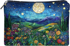 COEQINE Ladies Leather Cosmetic Purse Trend Women Travel Make Up Bag Organizer Bag for Women Trend Casual Bag Party Purse,Blue Starry Sky Art Print Easy To Clean