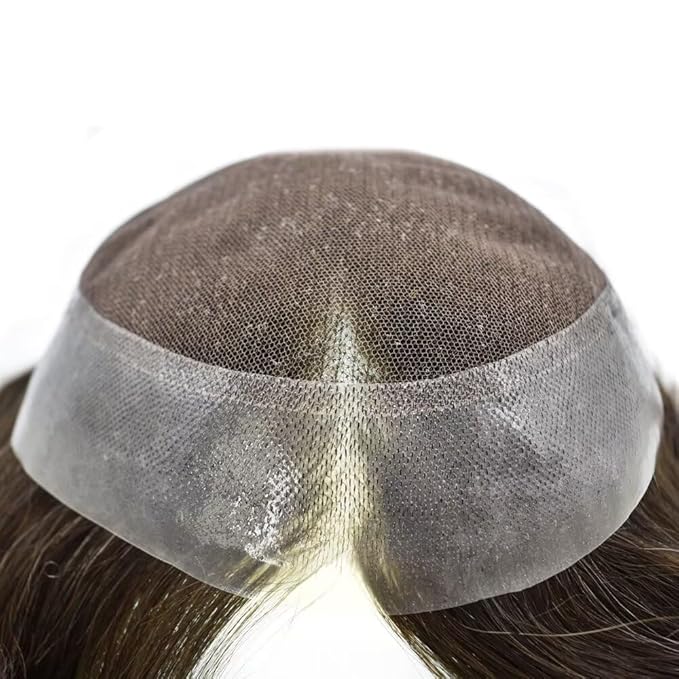 FACE MIRACLE Mens Toupee Lace Front Hairpieces Soft Human Hair Replacement System Natural Hairline Toupee for Men French Lace Poly V-Looped Mens hair Units 7"X9" #210 Darkest Brown with 10% Gray
