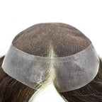 FACE MIRACLE Mens Toupee Lace Front Hairpieces Soft Human Hair Replacement System Natural Hairline Toupee for Men French Lace Poly V-Looped Mens hair Units 7"X9" #210 Darkest Brown with 10% Gray