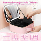 Travel Makeup Bag with LED Lighted Make up Case with Mirror 3 Color Setting Cosmetic Makeup Box Organizer Vanity Case for Women Beauty Tools Accessories Case Rechargeable