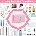Small Personalized Initial A-Z Patch Makeup Bag,Pink Cute PU Leather Glitter Letter Cosmetic Bag for Teen Girls,Travel Toiletry Bag with Zipper,Preppy Monogrammed Birthday Gift for Daughter Niece I