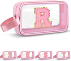 Initial Makeup Bag,Letter R Cute Clear Monogrammed Cosmetic Travel Bag for Womens Girls,Personalized Pink Aesthetic Traveling Make Up Organizer Bag for Beach,Waterproof Toiletry Bag